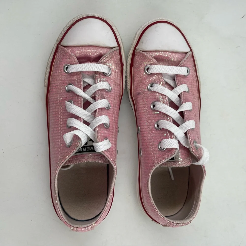 Converse Chuck Taylor AS OX- SZ 2Y -Glitter Pink Lace-Up Low Top Sneakers Shoes